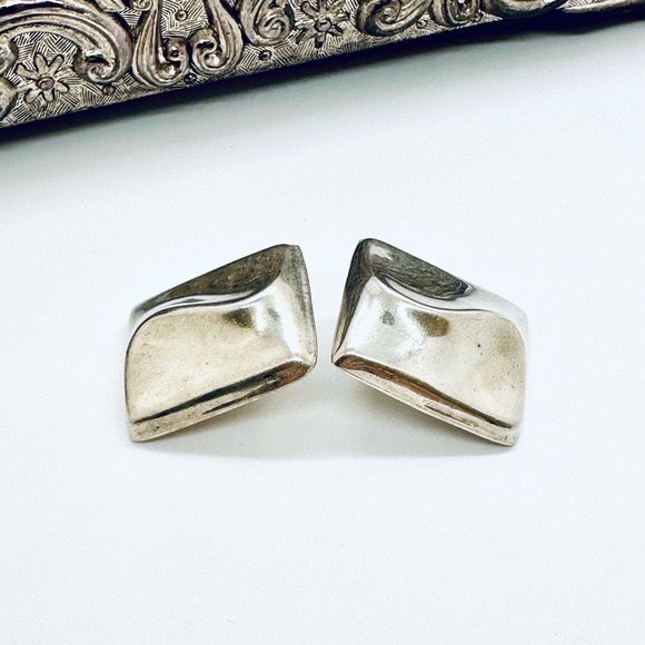 Vintage Modernist Large Silver Earrings - Picture 9 of 9